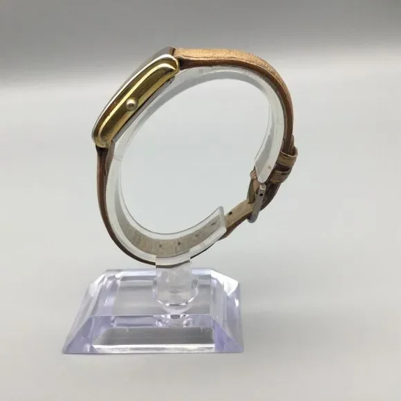 Vintage Guess Watch Women 20mm Gold Tone Tank 1993 Leather Band New Battery - Picture 3 of 13